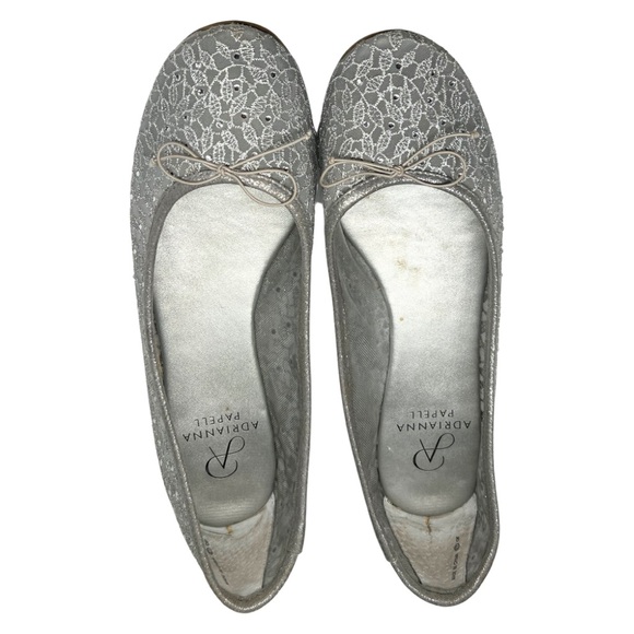 Adrianna Papell Shirley rhinestone embellished ballet flats 8 mesh silver lace - Picture 3 of 9